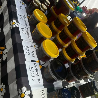 Manuka, Macadamia and Tea Tree honey on the stall